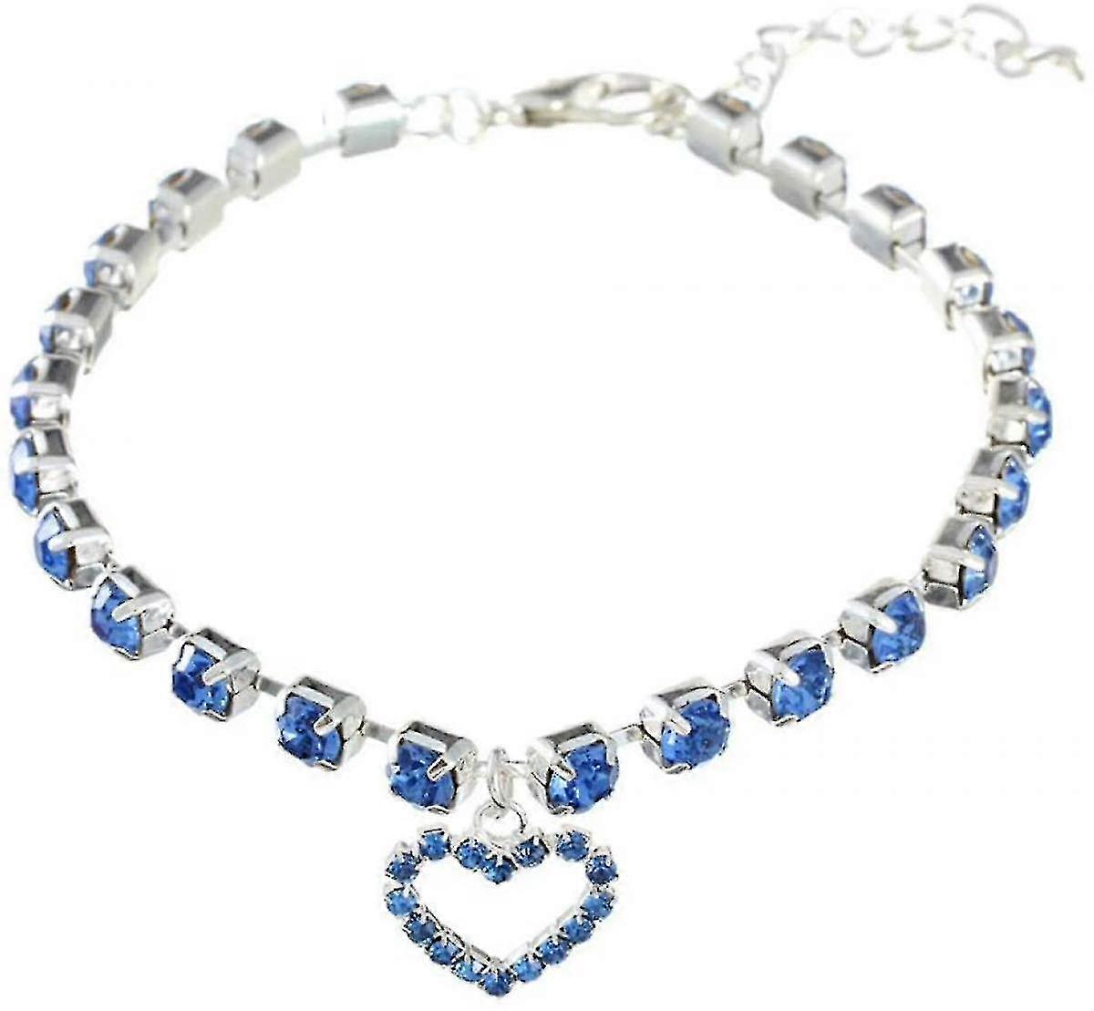 ペットシングルフローラインストーン猫と犬のジュエリーペットカラー調節可能なプリンスとプリンセスジュエリーハート型ペンダント、ブルー、ミディアムイヴァン