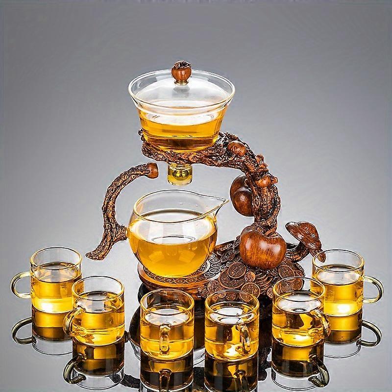 1 set Lazy Tea Set; Magnetisk vattenavledning roterande lockskål; tekokare; Automatisk tekanna i glas; Te behållare; tekoppar; Te Pet; tebricka; Chines