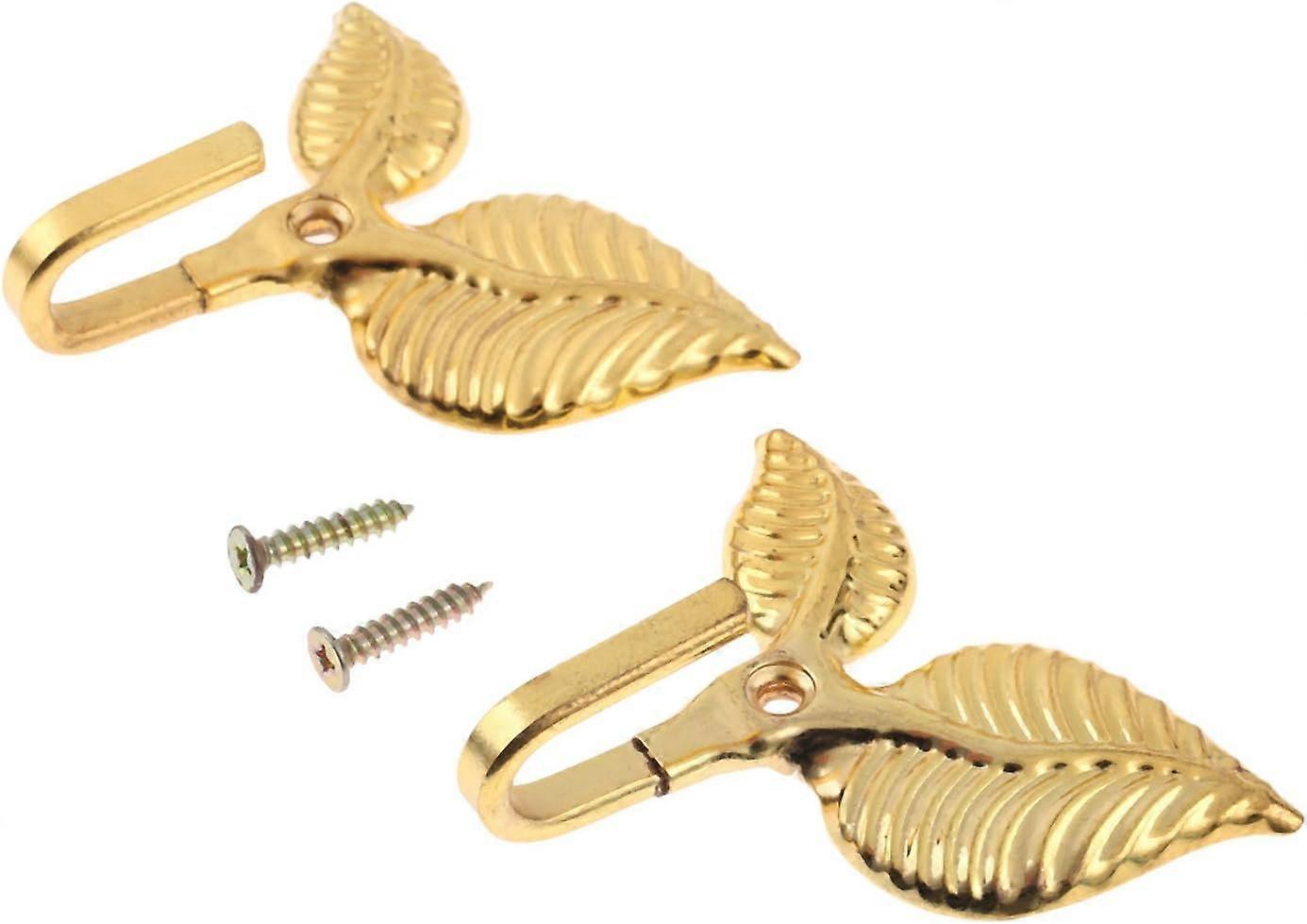 2Pcs Curtain Holdbacks Tieback Hooks Multifunctional Wall Hook Gold Vintage Leaf Design