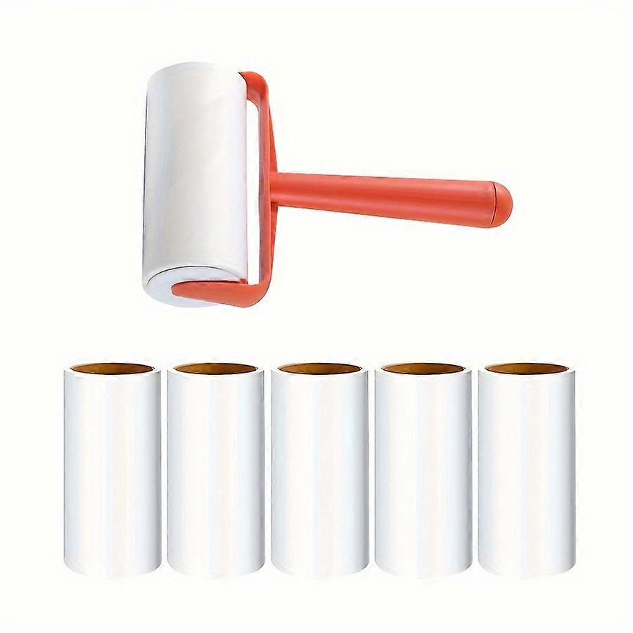 Manual Lint Roller Set with 5 Refill Rolls, Extra Wide 3.94inch Sticky Paper for Pet Hair, Dust, and Fabric Fuzz Removal, Easy Tear, No Electricity Ne