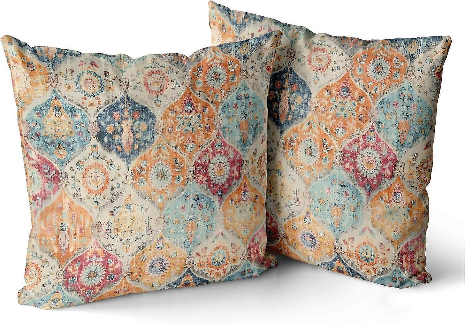 Sada 2 koberců vzor boho styl etnický design dekorativní polyester hodit pas polštář povlak polštář povlak polštář 16x16 palců cirkánský 10