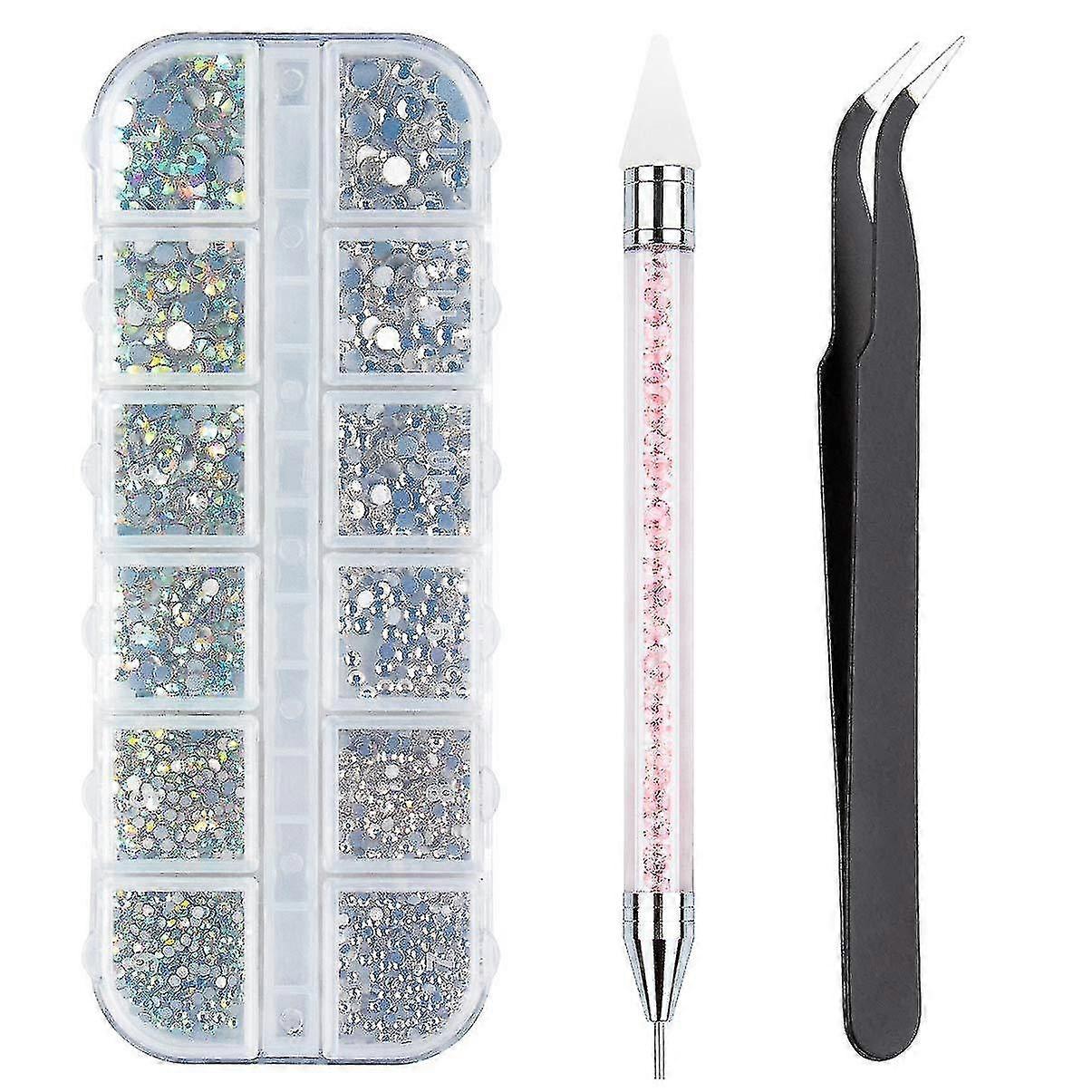 2000pcs Multi Size Crystal Rhinestones With Pick Tweezers And Rhinestone Picker Pen