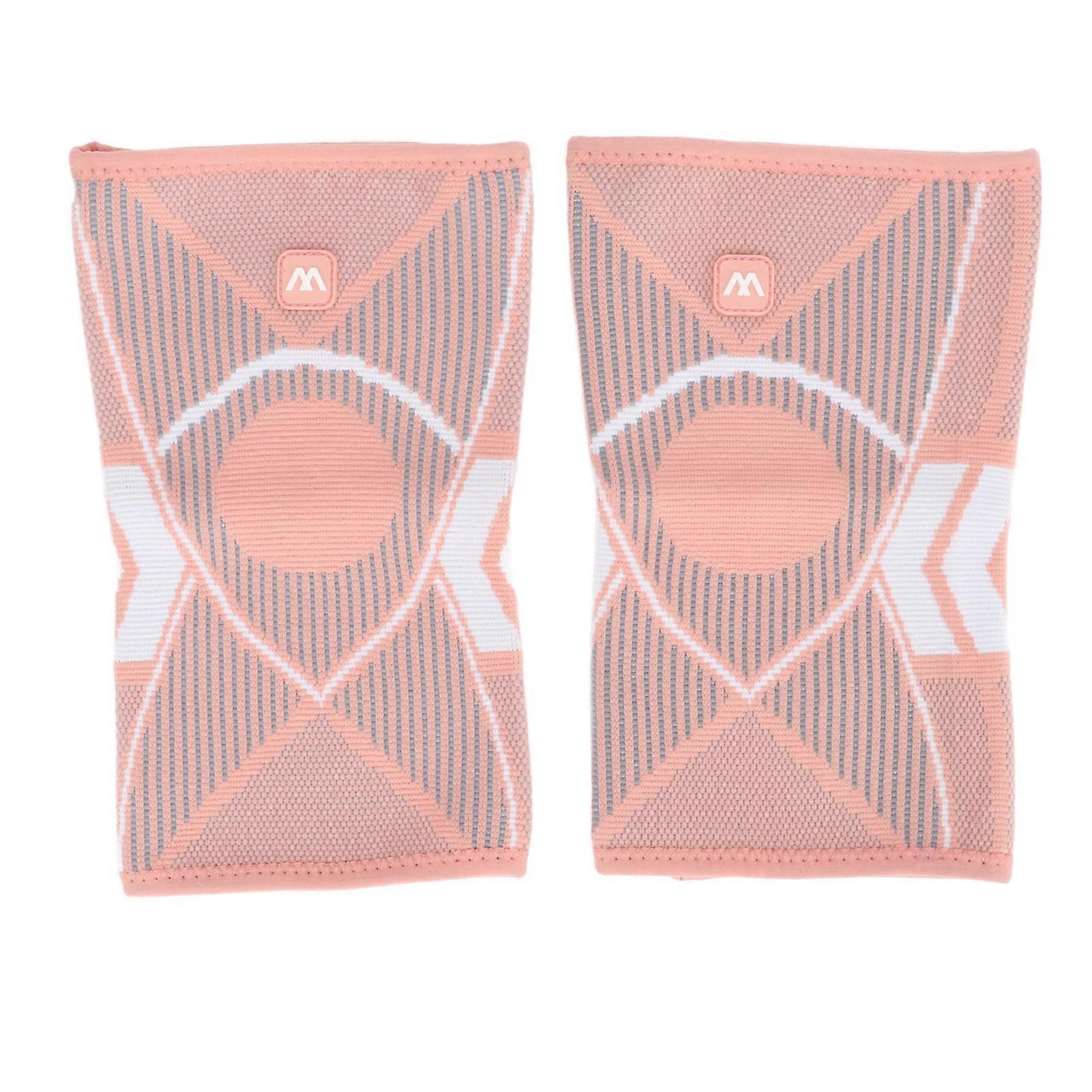 2 Pcs Sports Knee Pads Breathable Nylon Knitted Kneepad 4 Sided Elastic Rope Knee Protector For Running Climbing Pink L