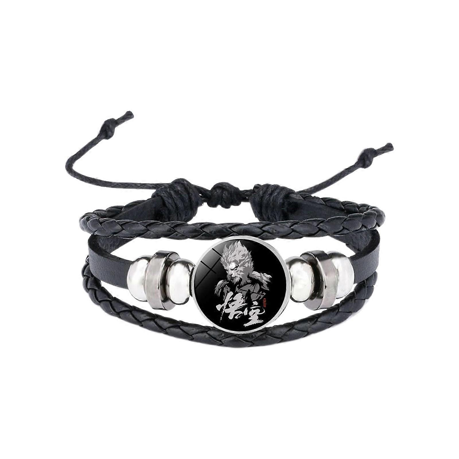 Adjustable Leather Bracelet With Customizable Glass Pendant Featuring Sun And Other Popular Characters Ideal For Fans Collectors And Fashion Enthusias
