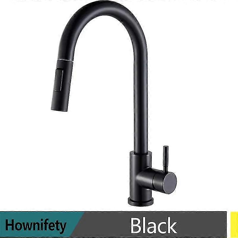 høj kvalitetHownifety Sort Køkkenarmatur Koldt Varmt Vandarmatur Kran Hanehane Sprøjte Stream Rotation Vask Vandhane Vask Til Køkken Pull Out
