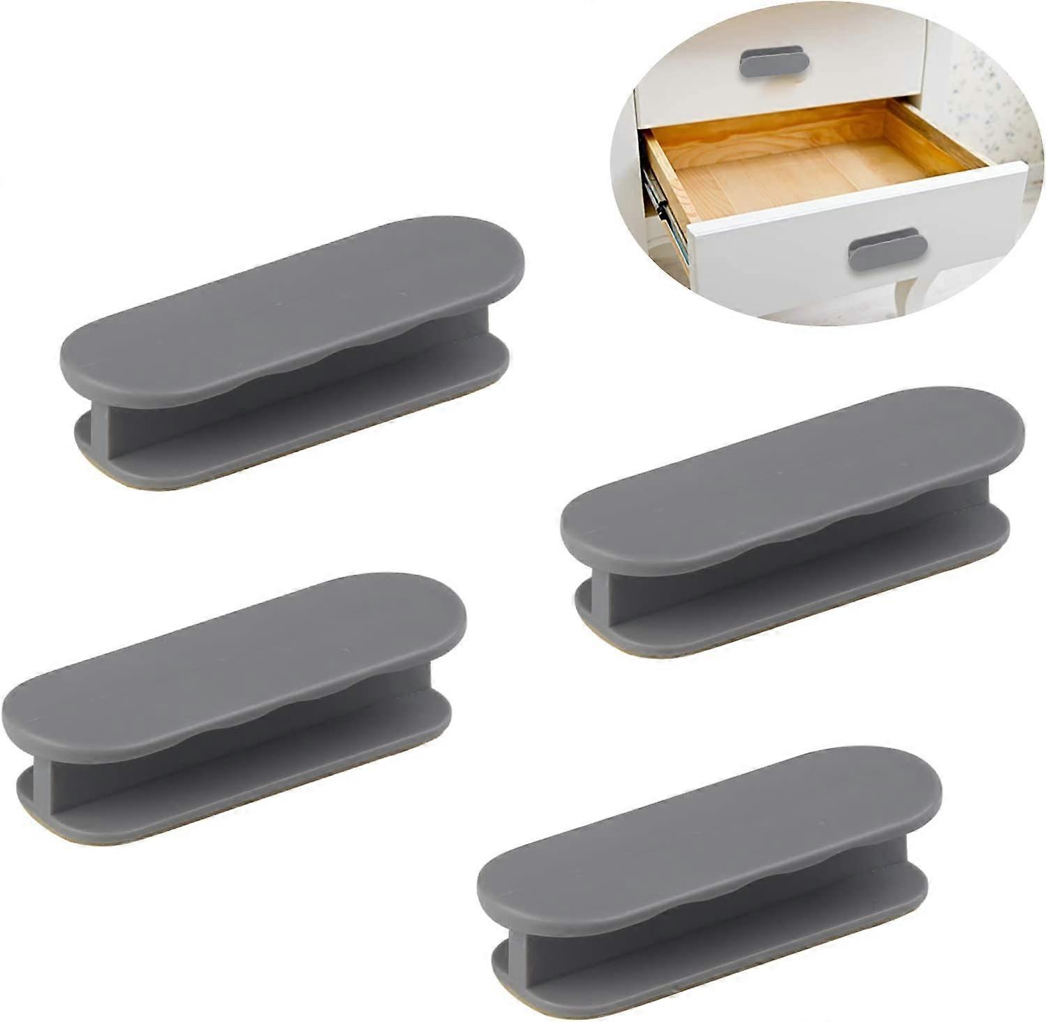 Self-Adhesive Plastic Door Windon Furniture Handle for Drawer Cabinet- 4 PiecesGrey