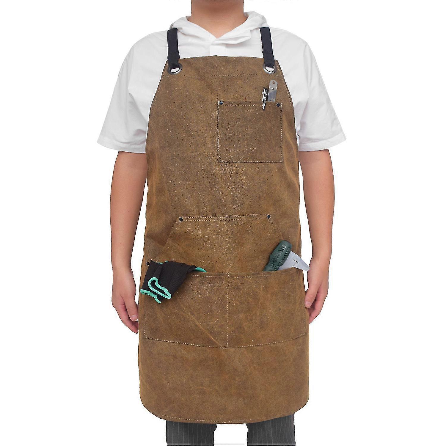 Canvas Adjustable Leather Workshop Apron With Tool Storage Pockets Apron Heat Resistant Apron