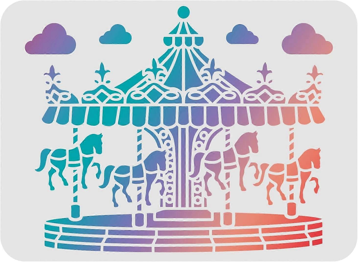 Carousel Horse Stencils Plastic Carousel Stencil Drawing Painting Stencils Castle Clouds Pattern Reusable Cloud Stencils for Painting on Wood Floor Wa