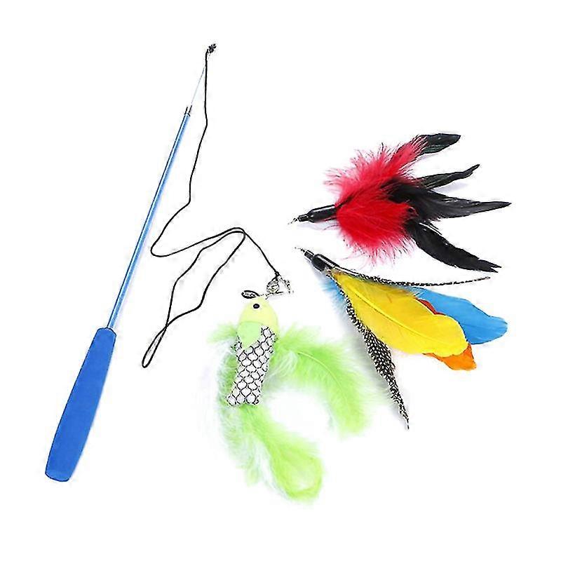 1 Set Telescopic Cat Teaser Wand Stick Interactive Feather Catcher Toy For Pet Cats