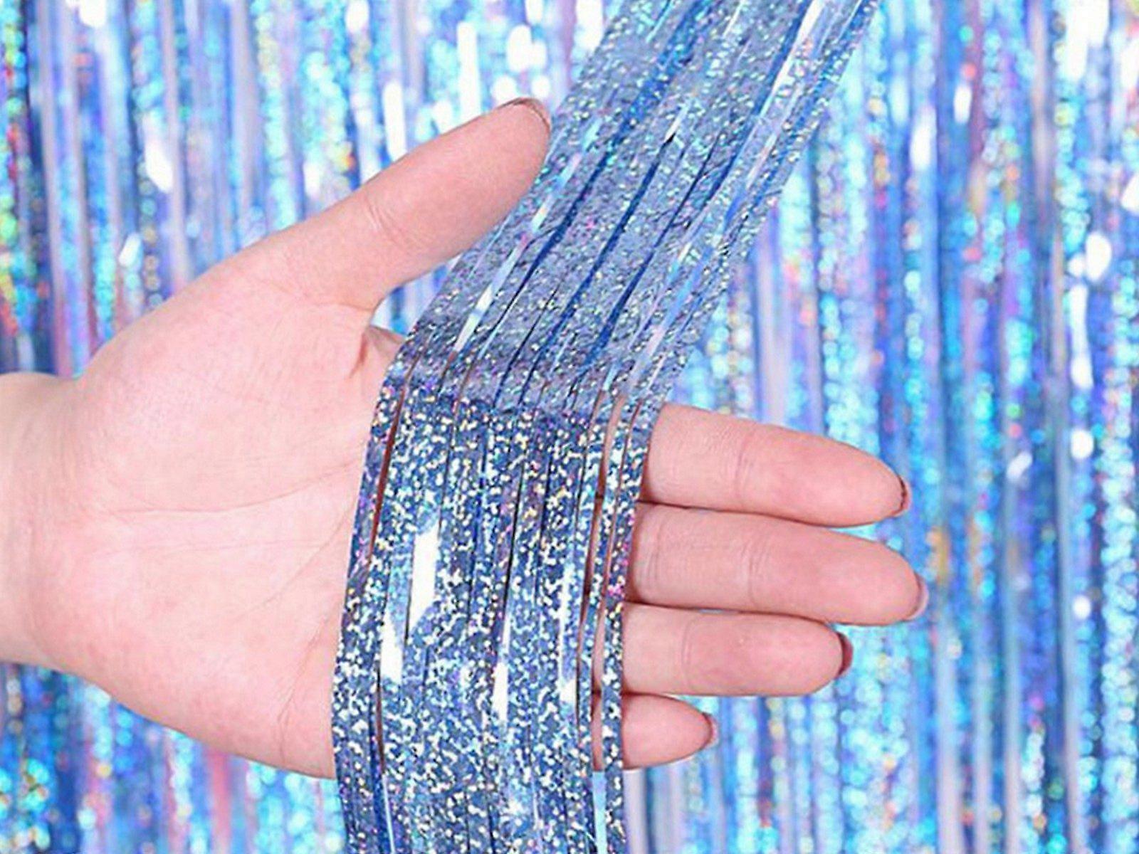 2Pcs Fringe Curtain PET Curtain Backdrop Streamers Party Decorations Blue