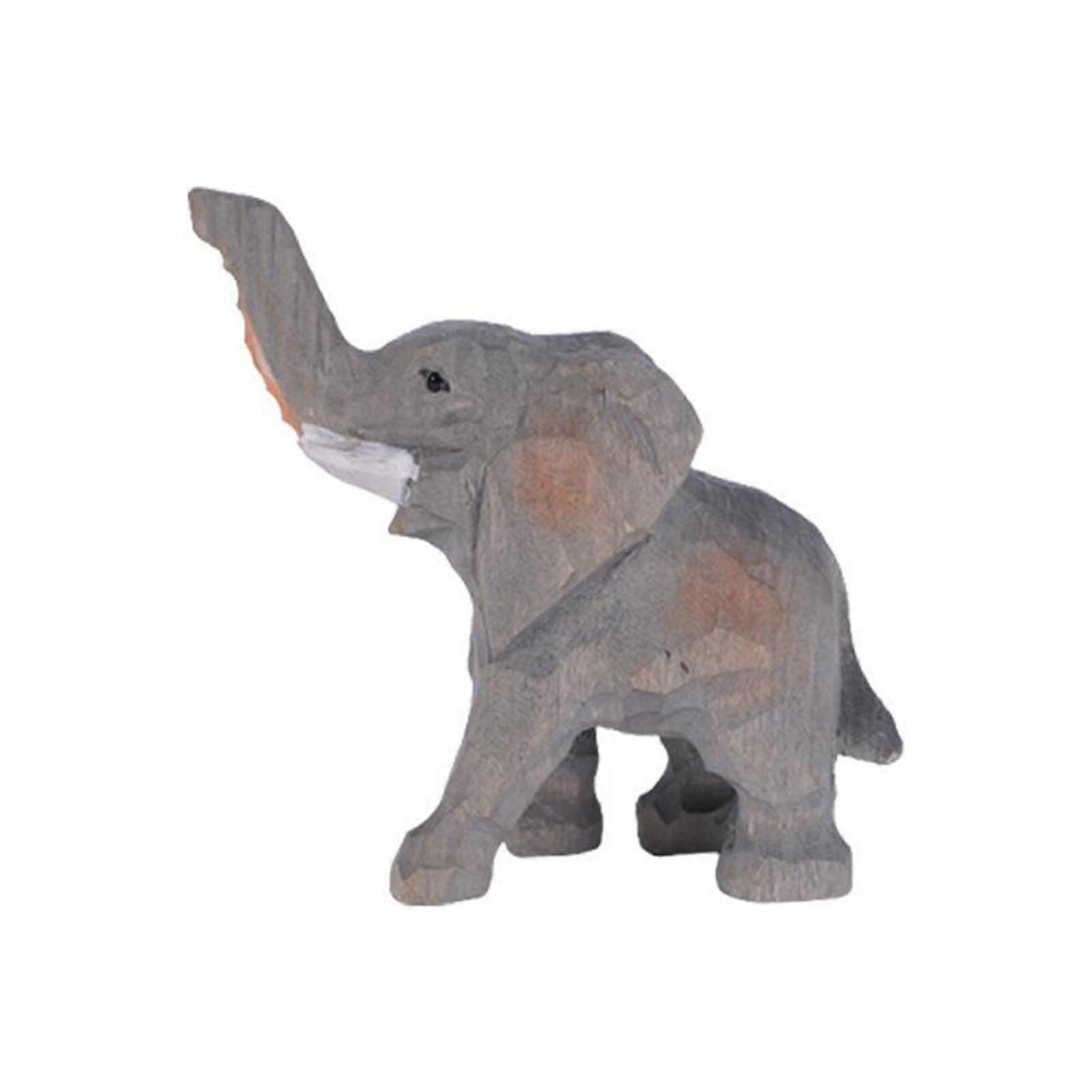 Fake Artificial Wooden Elephant Vivid Animal Pattern Portable Animal Crafts for Children Holiday Gifts