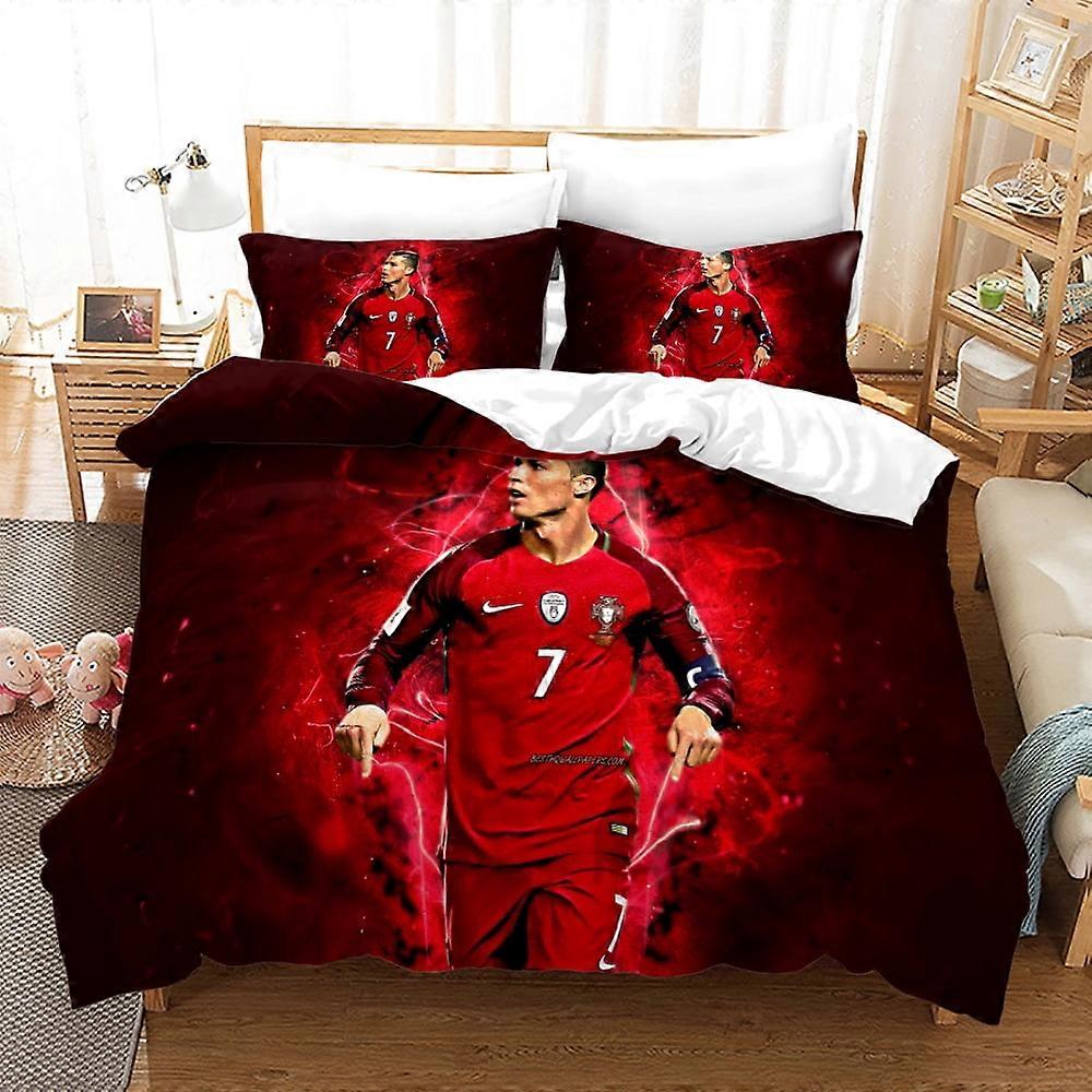 Prześcieradła g1600 Piłka nożna CR7 Poszwa na kołdrę, Zestaw pościeli z mikrofibry Ronaldo 3PC Zestaw pokrowców na kołdrę dla dzieci tq1600 Prześcieradła