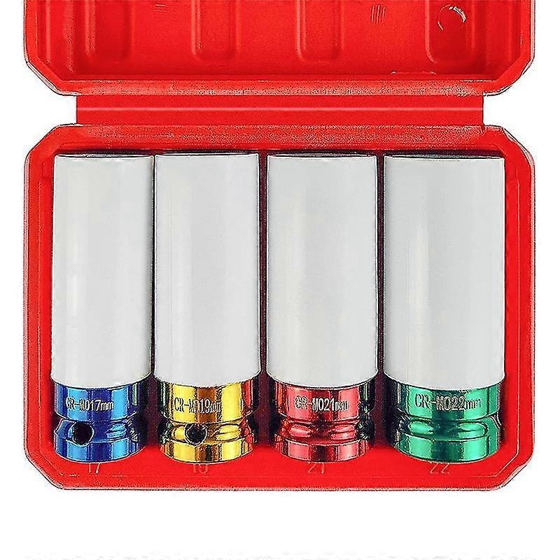 4 stk 1 / 2 tommers Lug mutter socket sett, drivhjul Protector tynn vegg Deep Impact Socket Set, 6, Metr