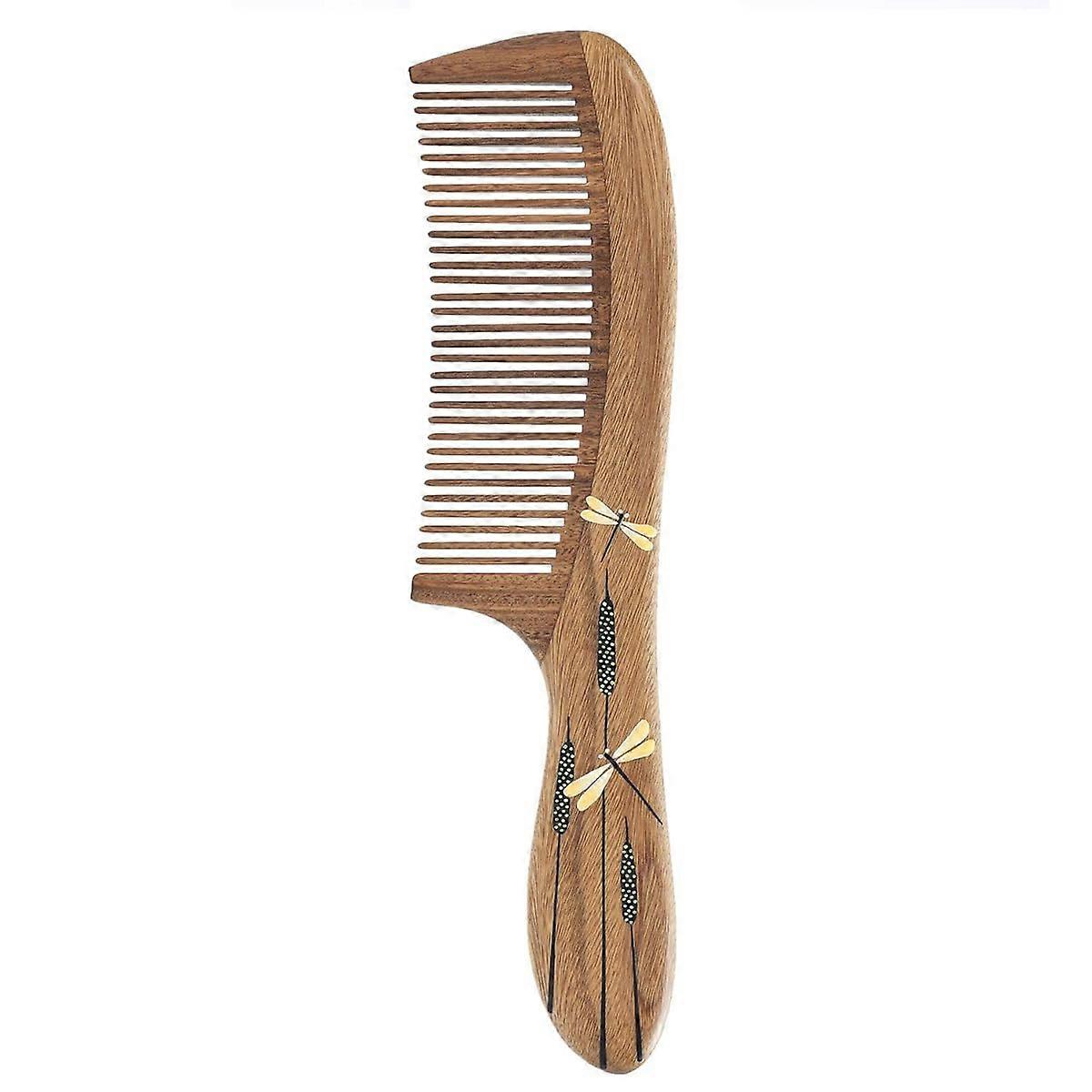 Anti-Static, Wood Comb with Dragonfly and Lightning