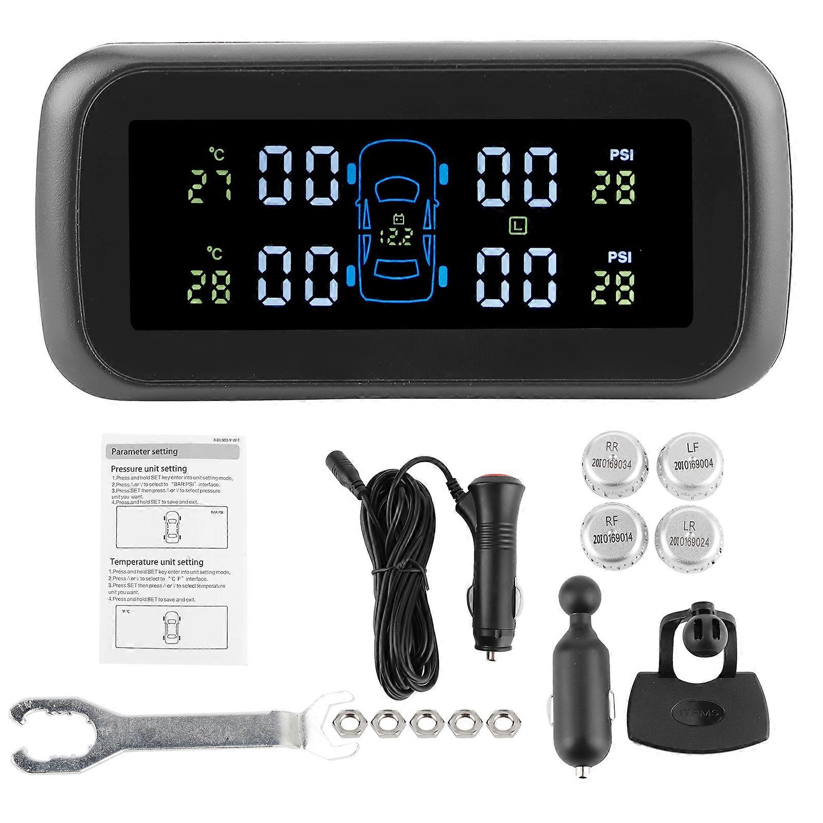 Wireless Tire Pressure Monitoring System LCD Display Monitor Car TPMS with 4 Sensors