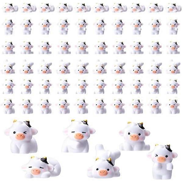 素敵な60個のミニレジン牛ミニ動物置物かわいい牛妖精の庭DIYケーキデコレーションオーナメントのためのミニチュア樹脂牛工芸品苔の風景