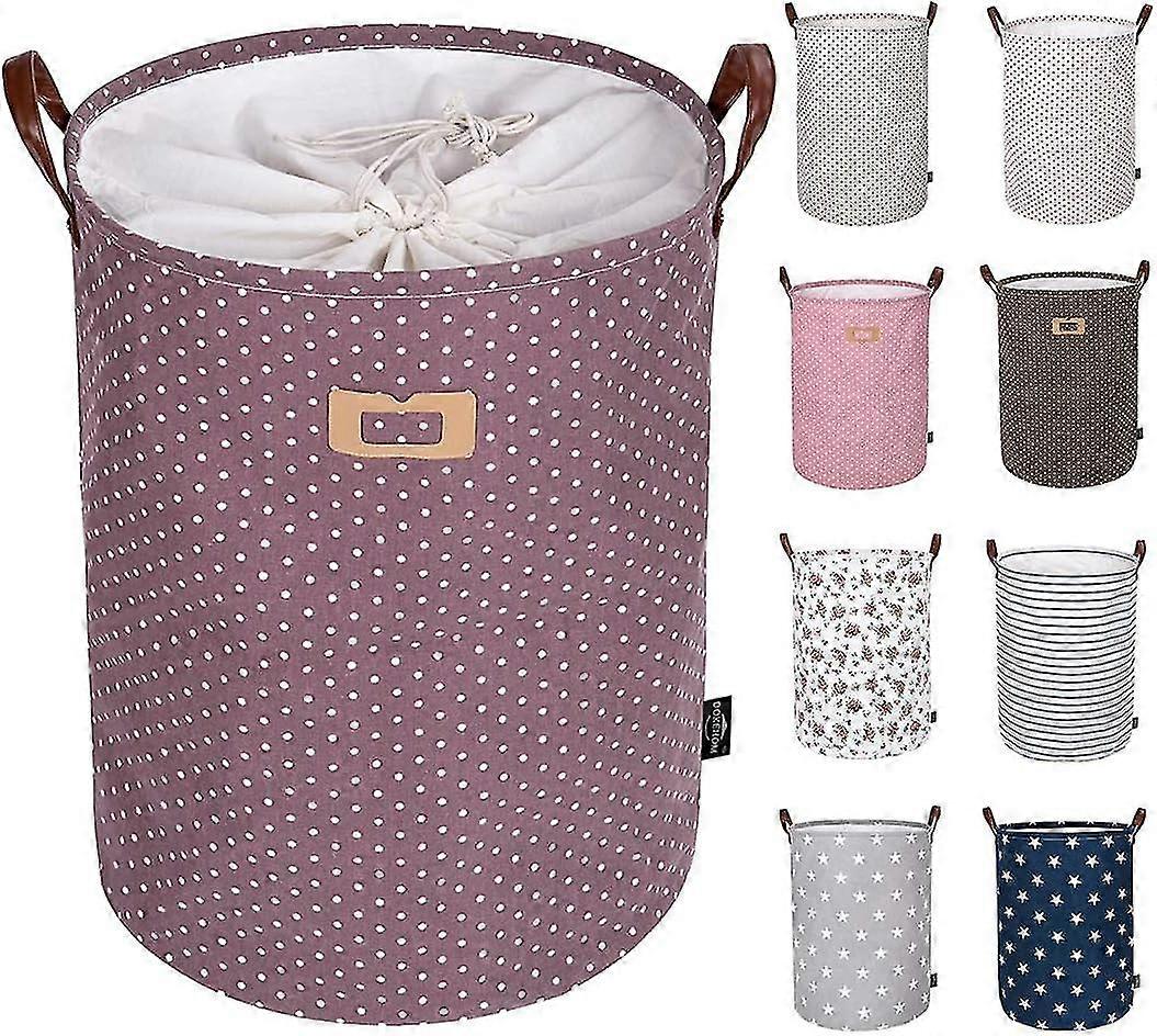 Thickened Foldable Round Storage Laundry Baskets, Cotton (purple, 19 "/ L)