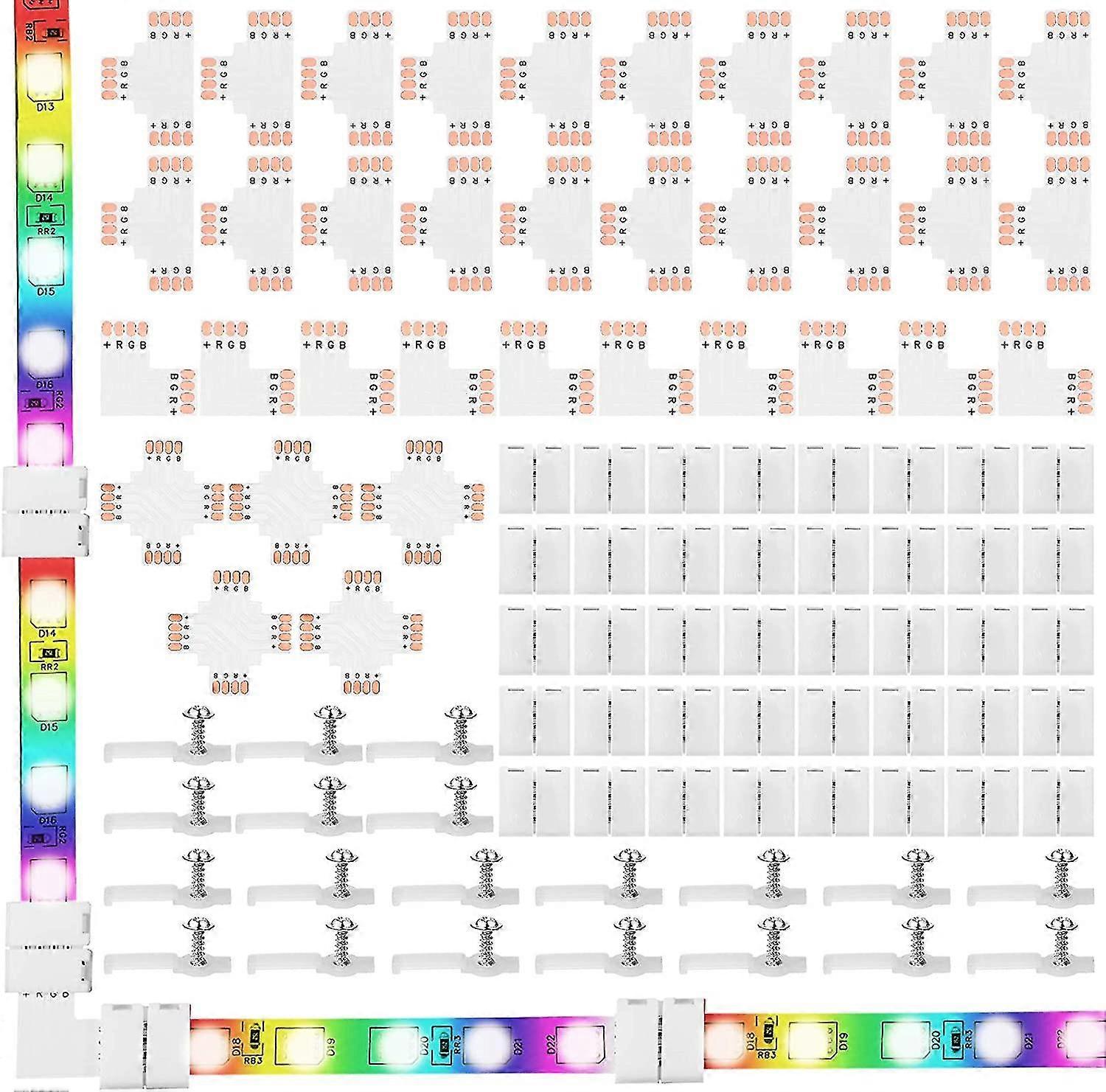 Set Of 95 4 Pin Led Strip Light Connector Kit Including Screw Fastener Clips