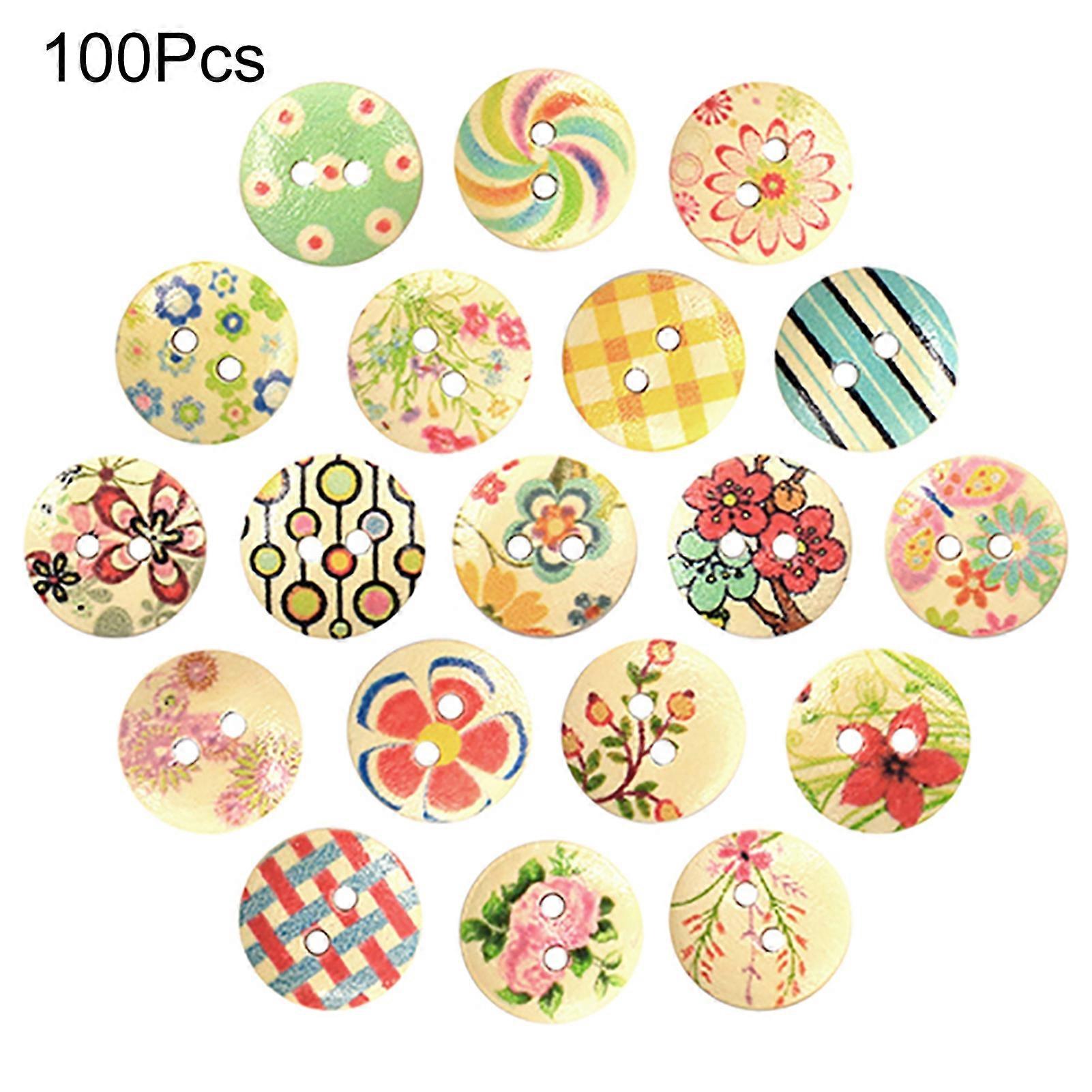 100 Pcs Mixed Multicolor 2 Holes Wood Sewing Buttons Scrapbooking 15mm Button