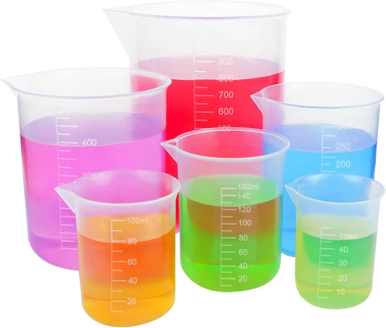 Set of 6 Clear Plastic Measuring Cups 50ml 100ml 150ml 250ml 500ml 1000ml Unbreakable Heat Resistant Accurate Scale for Daily DIY Lab Measurements