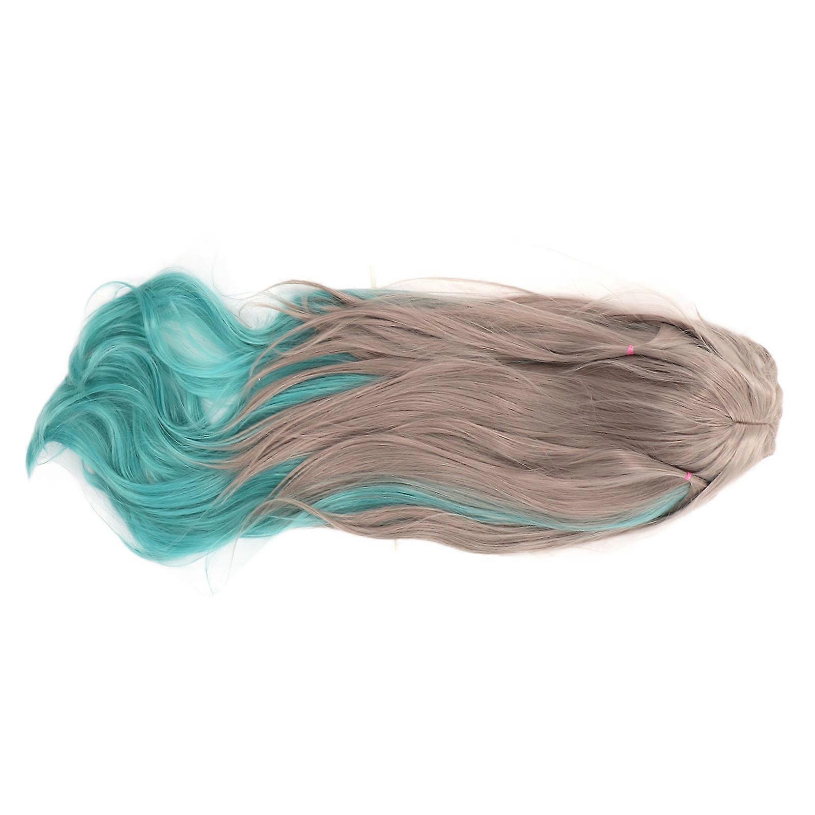 Long Wavy Wig Synthetic Adjustable Long Curly Wig with Bang for Cosplay Gray Gradient Green