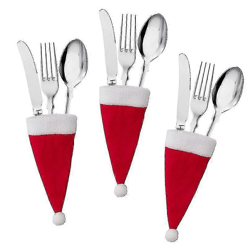 12 Pcs Christmas Santa Hats Silverware Tableware Holders