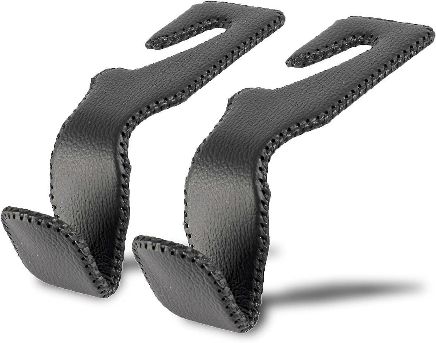 Schwarz Superior Leder Autositz Rückenlehne Kopfstütze Haken, Auto Sitz Haken Kleiderbügel Interieur Zubehör für Geldbörse Mäntel Regenschirme Lebensmittelgeschäft, 2er-Pack