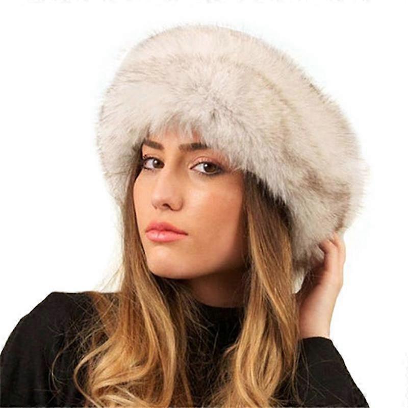 Women's Faux Fur headband for Winter Cossack Russian Style White Warm Cap