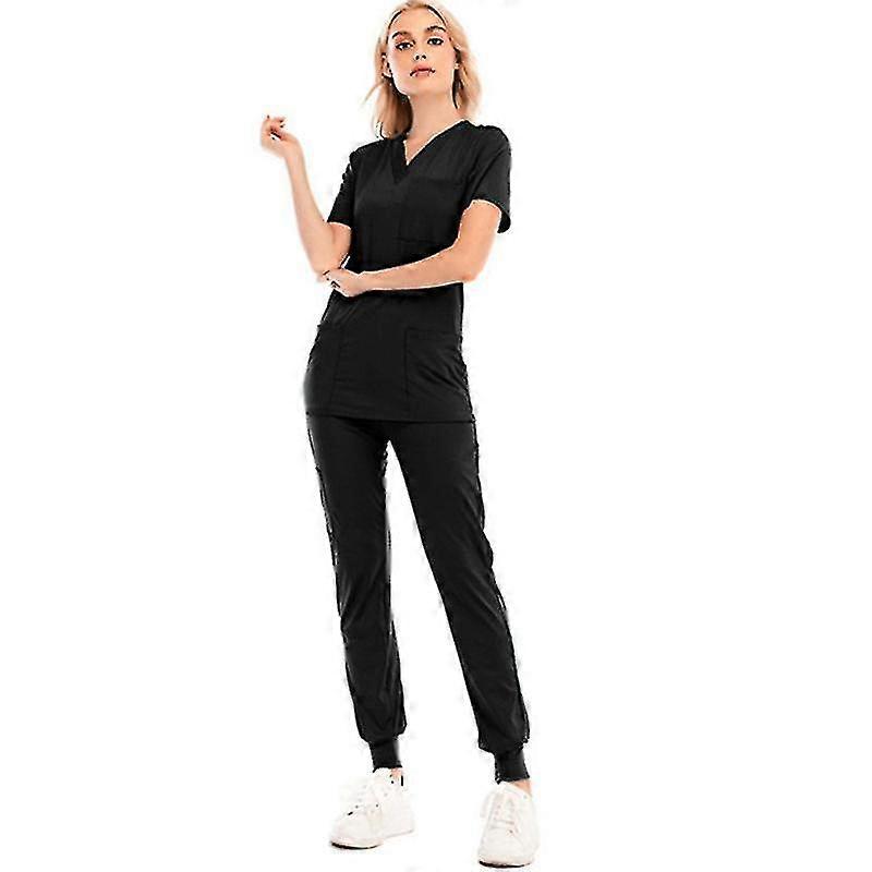Women's Jogger Scrub Set Medical Nursing-flex Top And Pant Solid Colors