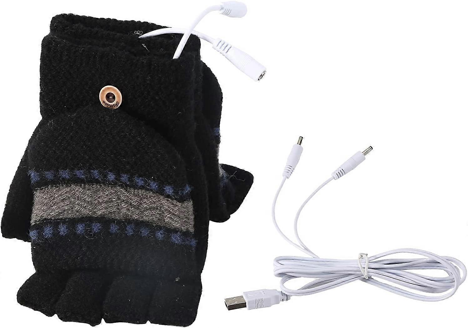 Men's Women's USB Heated Gloves Mitten-Men Black, USB Hand Warmers Winter Warm Full Finger and Half Fingerless Warm Hand Laptop USB Heating Gloves