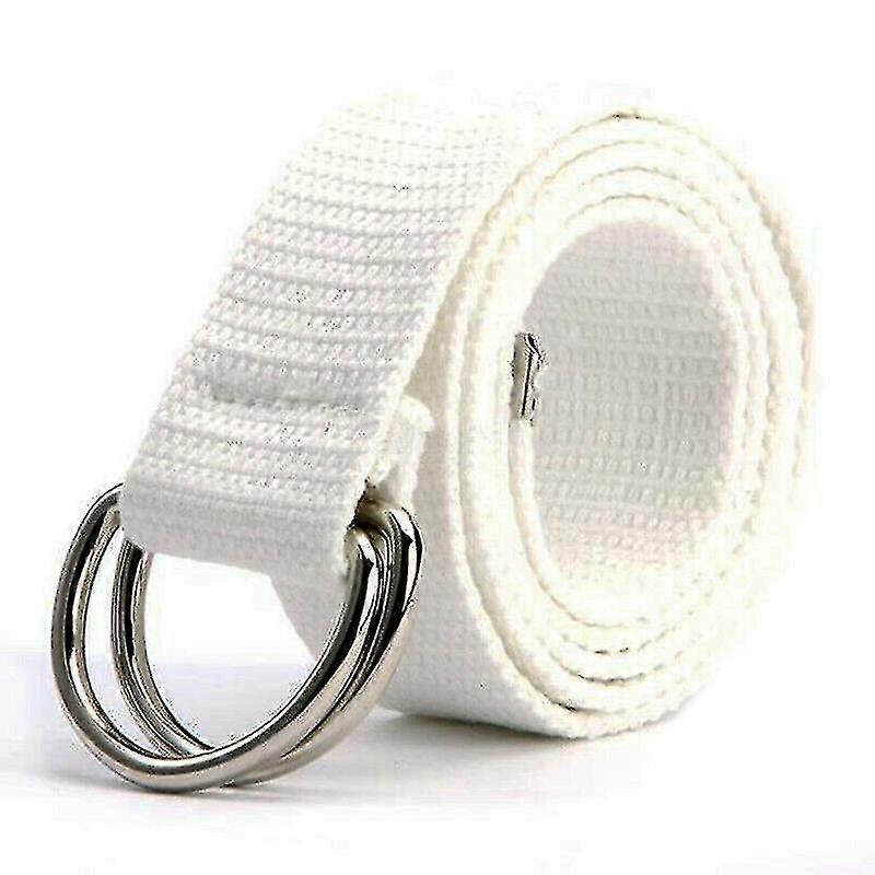 Unisex Canvas Webbing Waist Belt Double D Ring Buckle Jeans Waistband