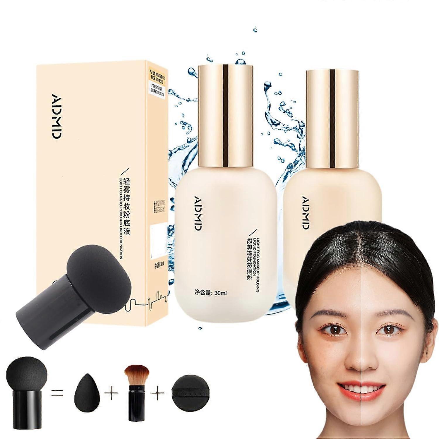 2Pcs Hydrating Waterproof and Light Long-Lasting Foundation, Hydrating Waterproof And Light Long Lasting Foundation, Moisturizing Concealer Light Brig