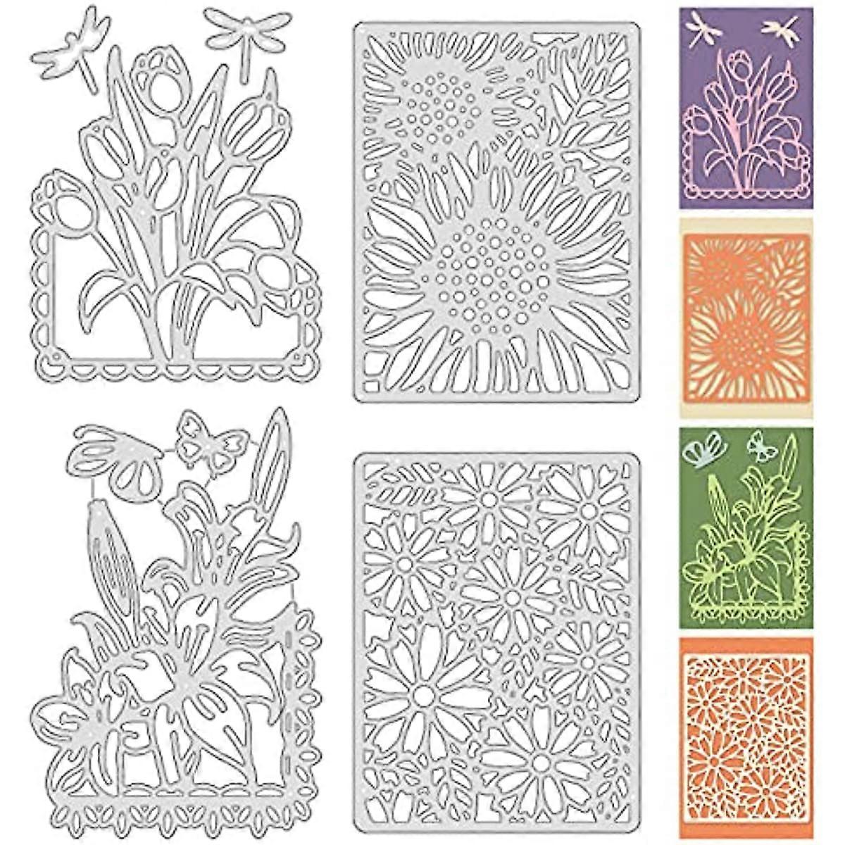 4Pcs Flower Border Frame Metal Cutting Dies Embossing Stencils Template Die-Cuts for DIY Card Scrapbooking Craft Album Paper Decor
