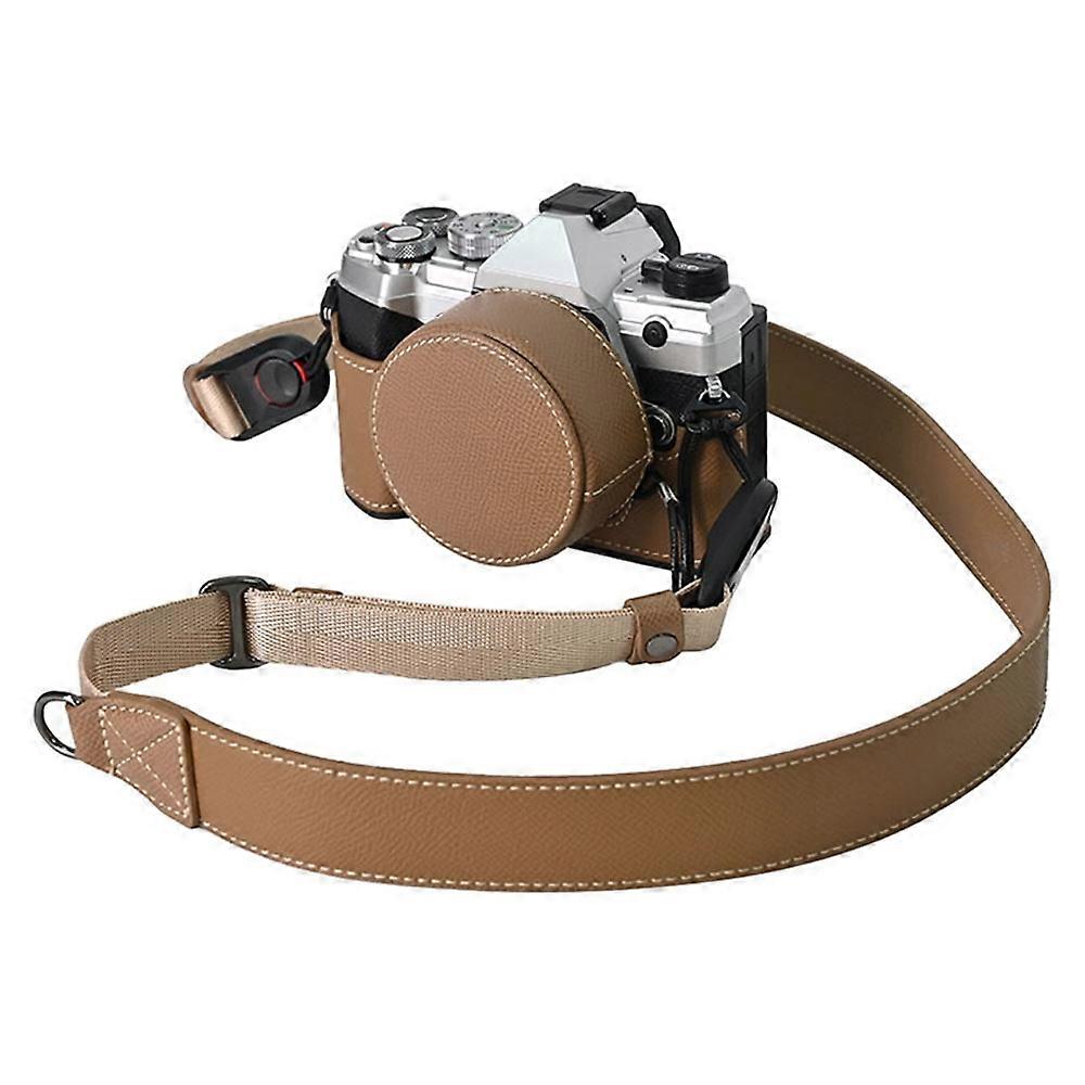 Do skórzanego etui na aparat Olympus OM-5 Pokrowiec na pół korpusu z pokrywą obiektywu i paskiem na ramię - khaki