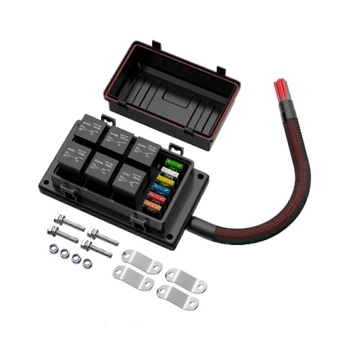 Relay Box 12V with 6 PCS 4 Pin Relays and 6 PCS ATC/ Blade Fuse Pre-Wired Relay Box with Relay Kit