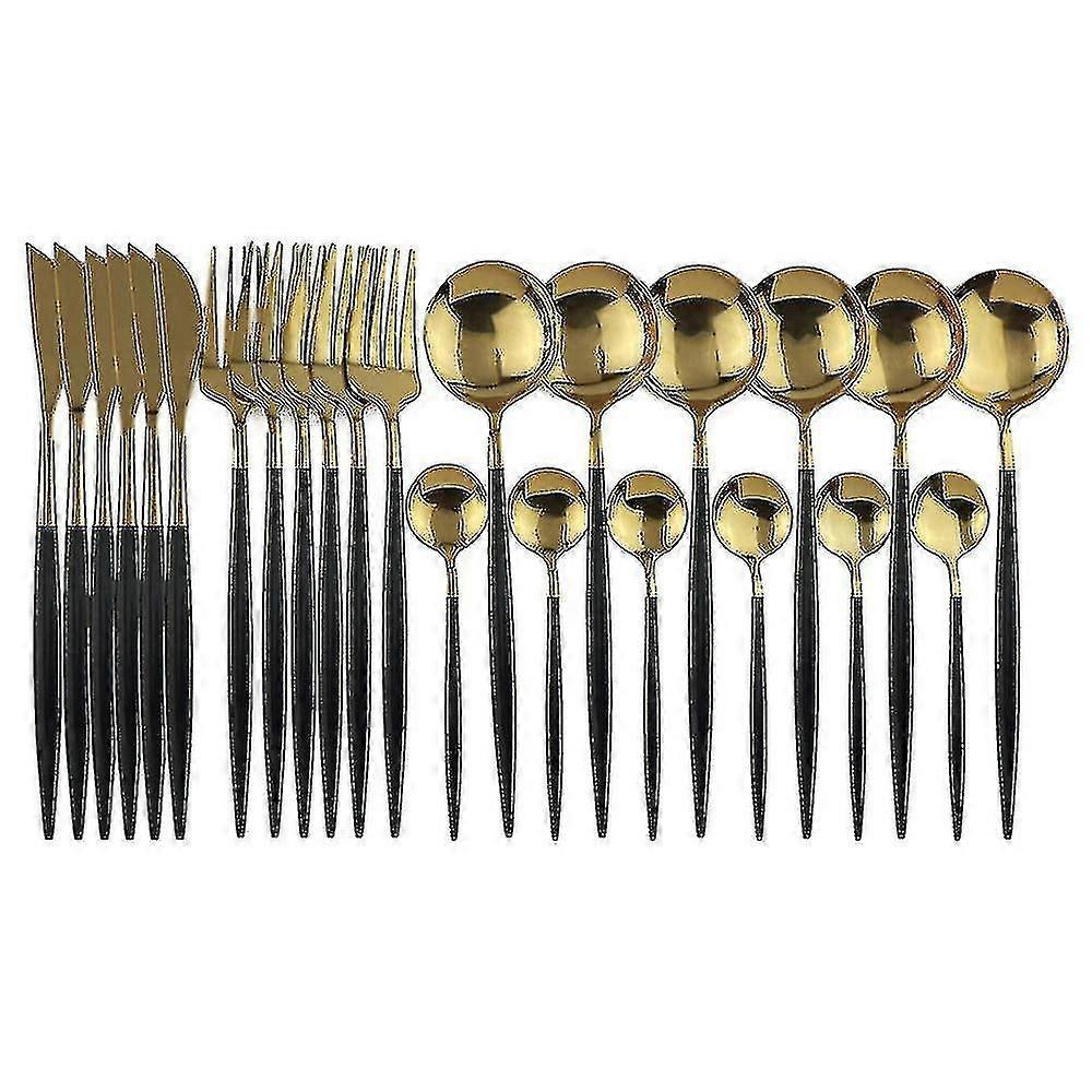 Set di stoviglie 24pcs Set di stoviglie occidentali Set di posate in acciaio inossidabile Set di coltelli da forchetta Cucchiaio (colore: 24 pezzi oro nero)