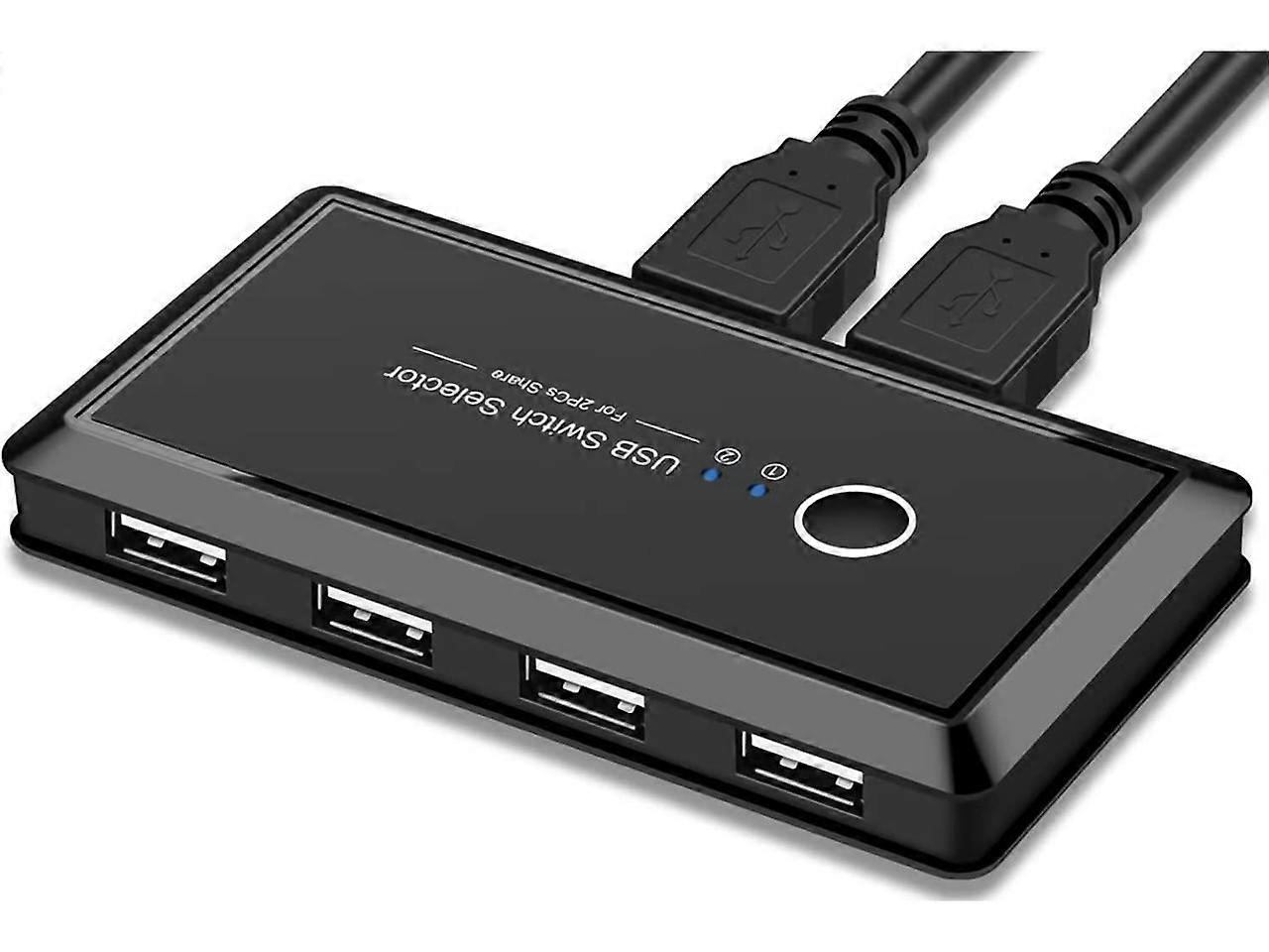 USB Switcher Selector, 4 Port 2 Computers USB 2.0 Peripheral Switcher Adapter Hub for PC Printer Scanner Mouse Keyboard with One Button Switch