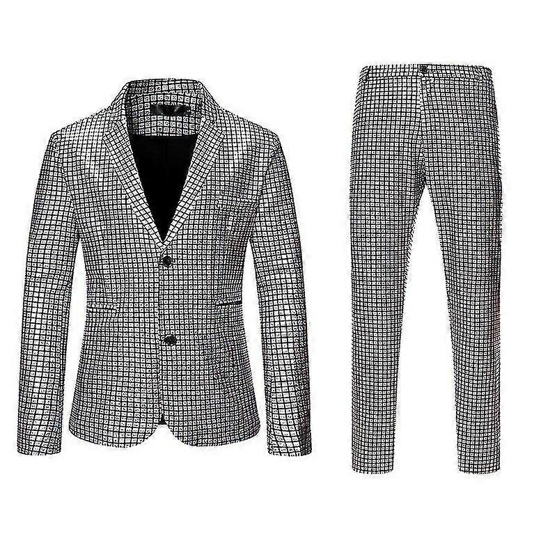 Mens Sequin Blazer Metallic Slim Suit 2 Piece Set Disco Prom Shiny Outfit Jacket Pant