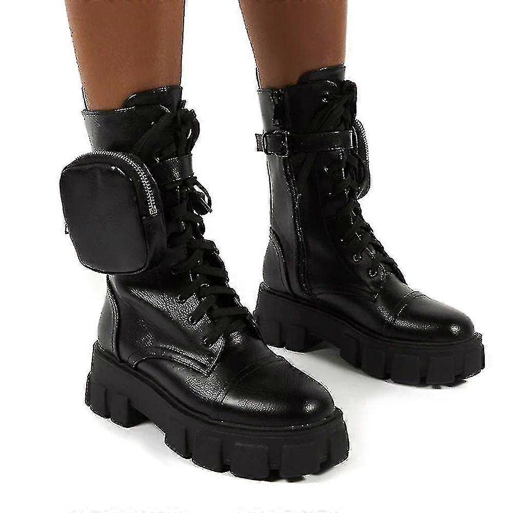 Femei Combat glezna Chunky Platforma dantelă-up Zip Biker Pantofi