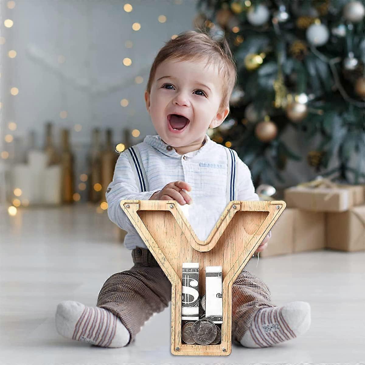 (Y)Children's Piggy Bank Personalized Piggy Bank with A to Z Letters Transparent Wooden Piggy Bank with Letters Decoration Creative Piggy Bank Gifts f