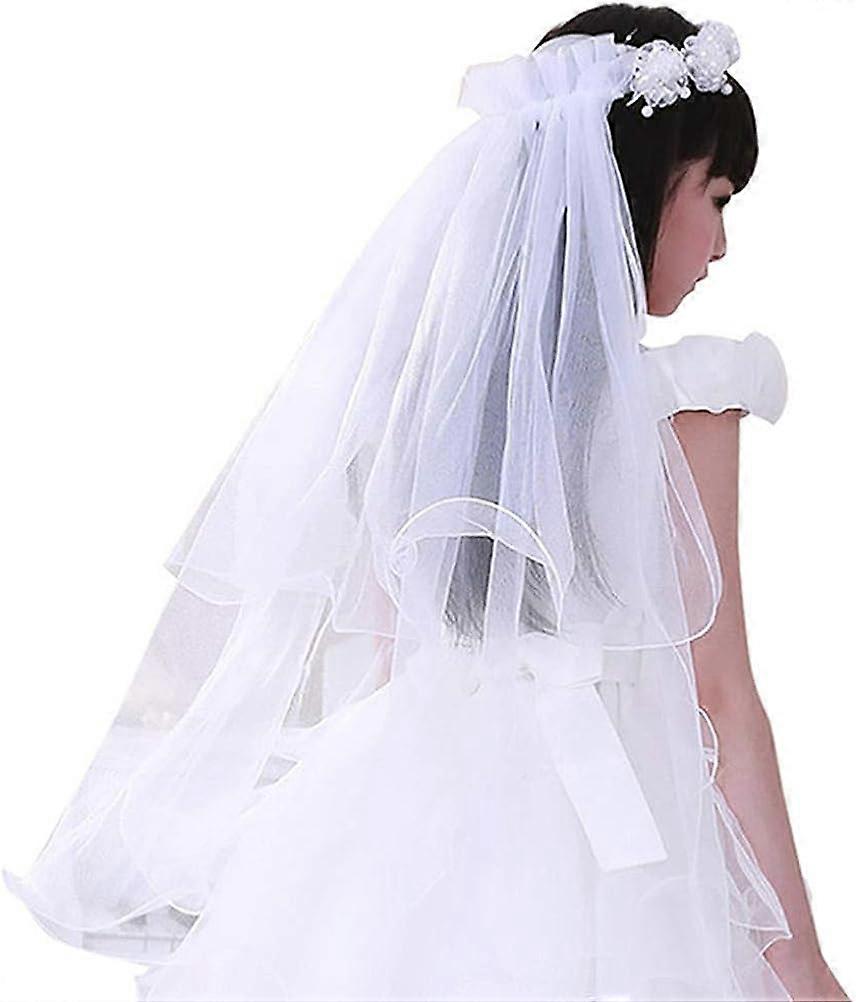 Flower Garland Girl Bridal Veil Child Headband Double Layer Tulle Crown Headdress Accessories Garland for Princess Dress Wedding Festival Party Travel