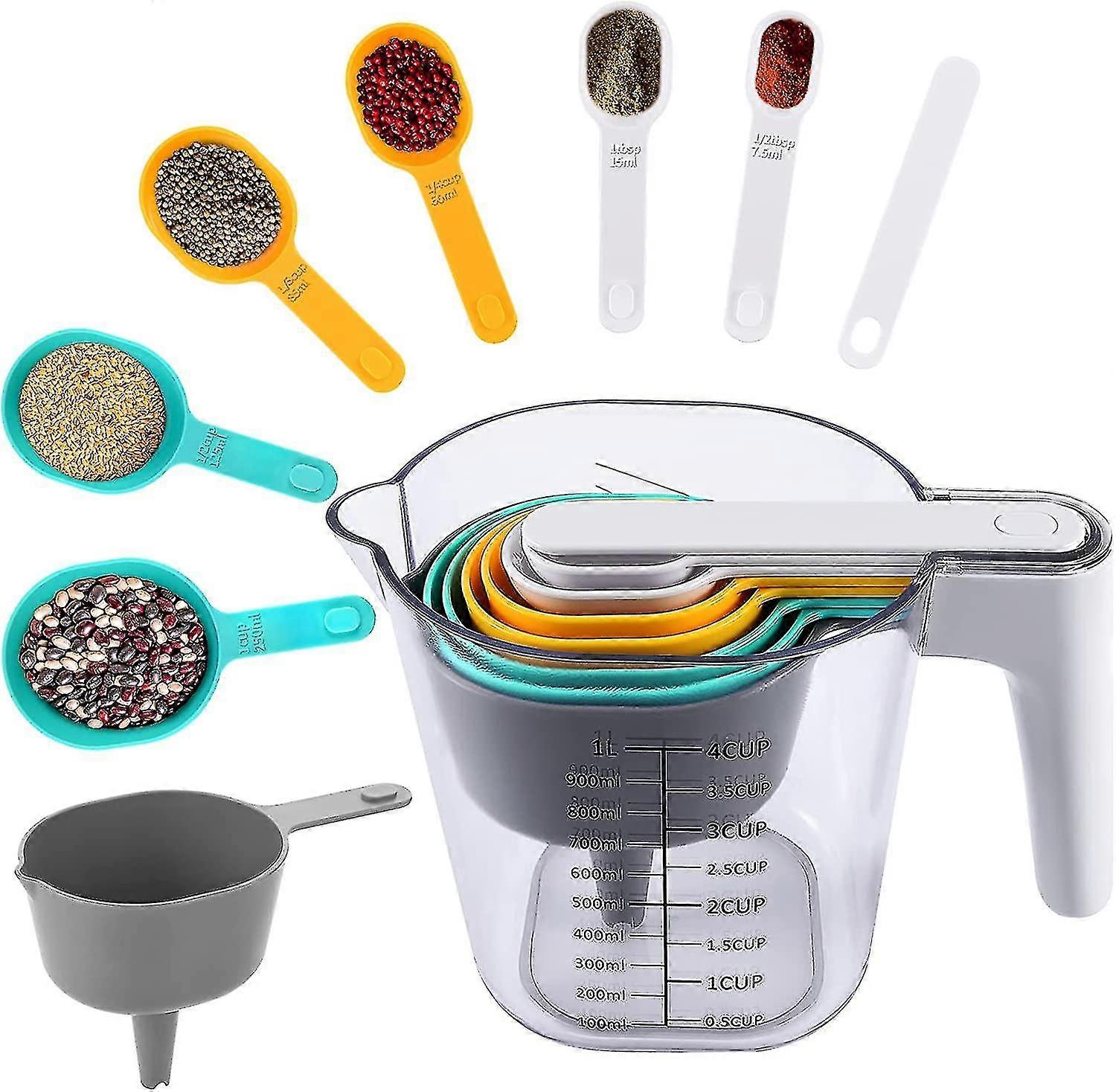 Measuring Cups And Spoons Set 9 Pcs Plastic Stackable Mesuring Sets For Kitchen Cooking Baking