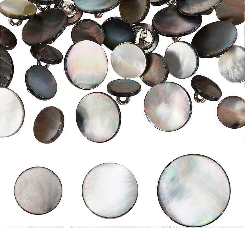 30Pcs 3 Styles 1-Hole Shell Shank Buttons with Alloy Findings Flat Round Mixed Color 10~15x2~2.5mm Hole: 2.5~3x2~2.5mm 10pcs/style