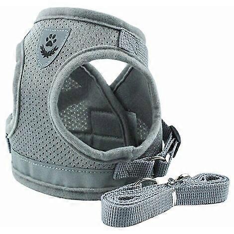 Reflective Harness, Adjustable Harness, Harness with Leash, Puppy Harness, Cat Harness (Grey - M)