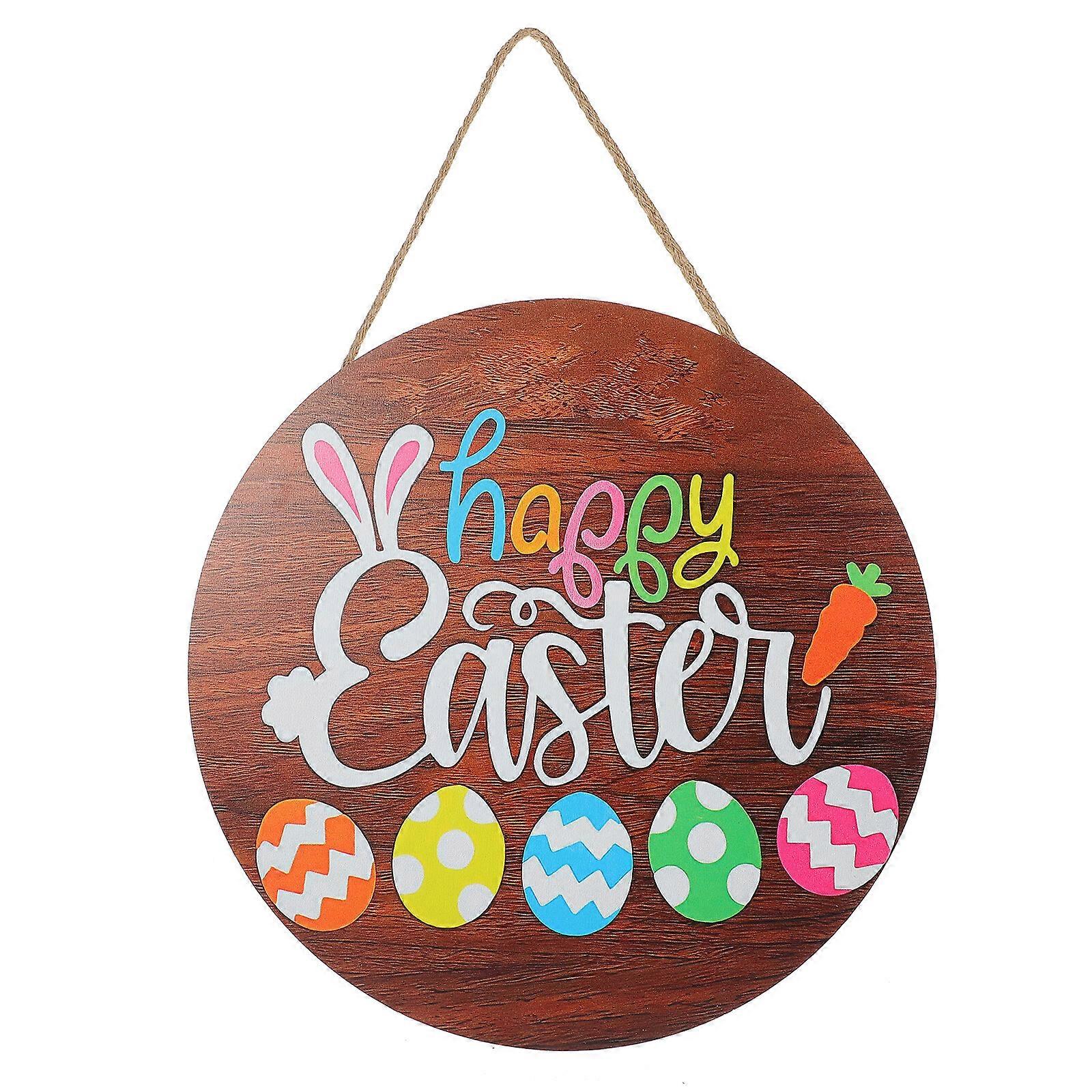 Rund påskskylt i trä Hängande påskplakett i trä Påskskylt för ytterdörren Påskvälkomstskylt