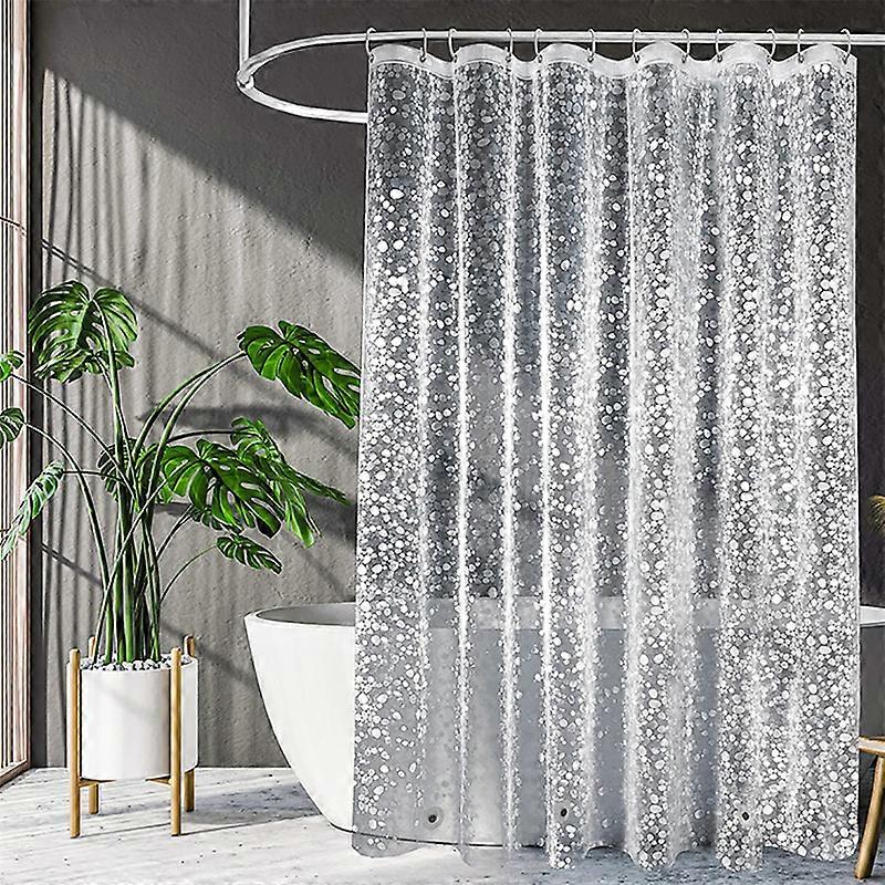 Transparent anti-mold shower curtain 180x180 with 3 stronger magnets at the bottom with 3D pebbles pattern