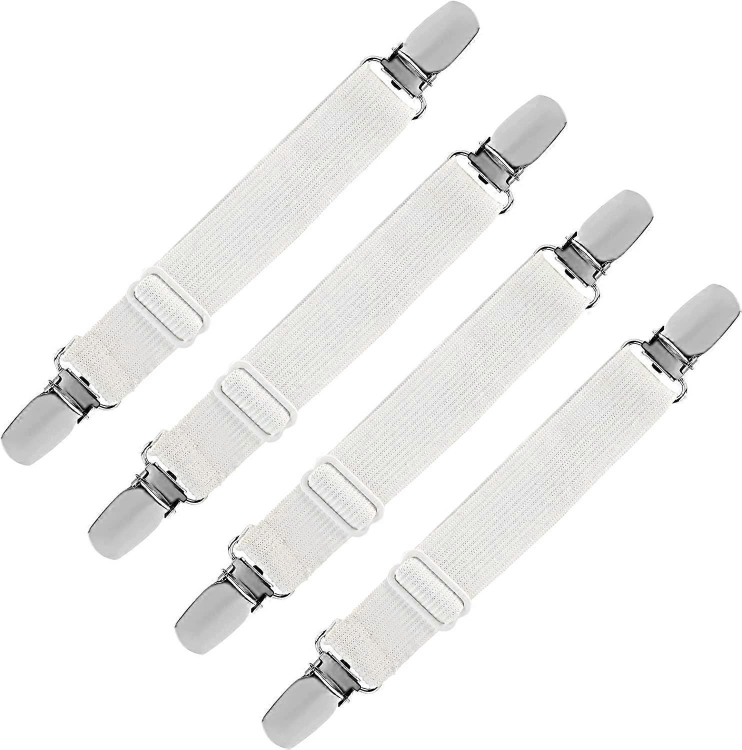 Elastic Fitted Sheet Stretcher, Adjustable Retainer Strap Fastener (White, Pack of 4)