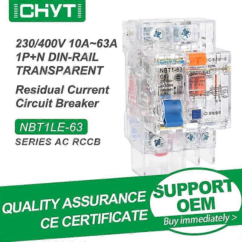 CHYT NBT1LE-63 1P+N 2P 3P+N AC 230V 400V 63A 30mA 6KA Transparent Residual Current Circuit Breaker Leakage RCCB