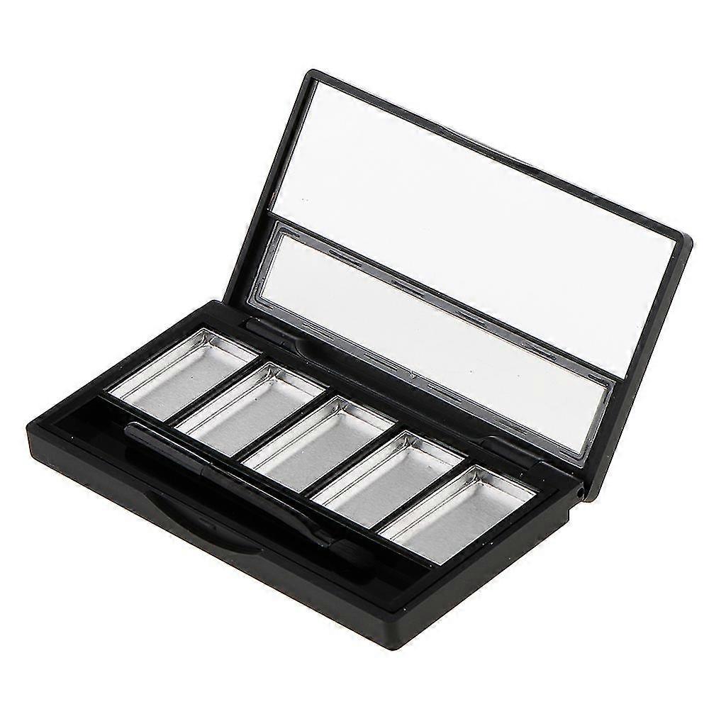 Empty Pallets Of Make-up Pans For Eye Shadow, Lipstick, Blush, Lipgloss, Incl. Mirror And Brush, Black - 5 Slots