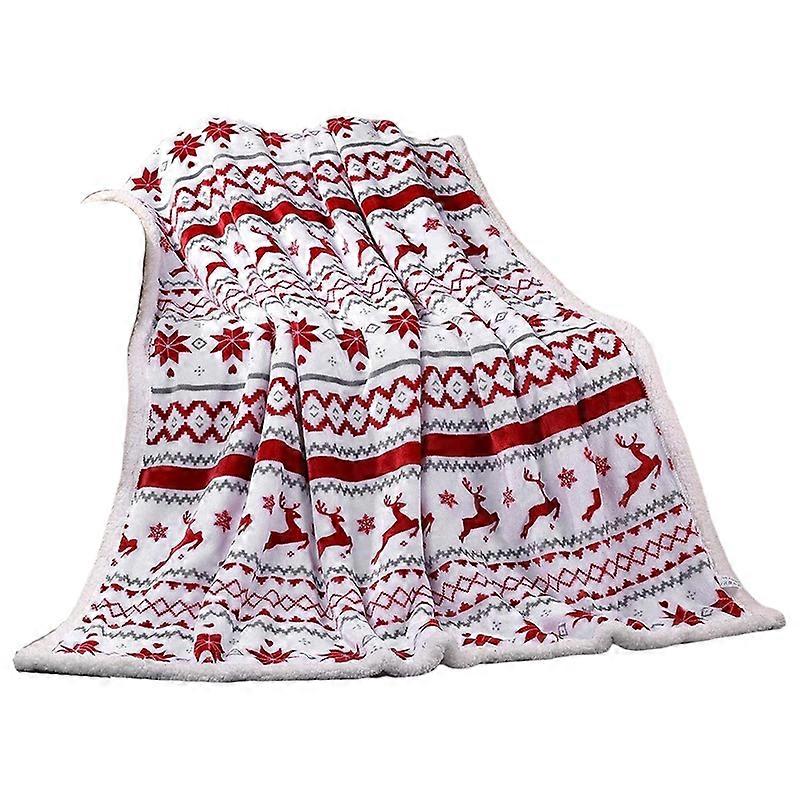 Christmas Blanket Xmas Element Double Layer Bed Sofa Fluffy Snowflake Elk Printing Blanket Daily Use Qinhai
